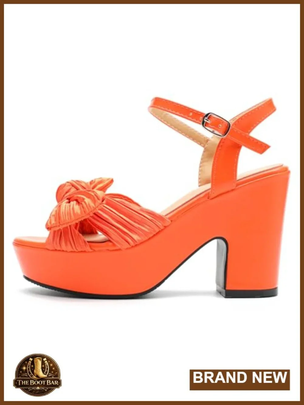Women's Chunky Heel Platform Sandals with Bow Ankle Strap, Adjustable Buckle,